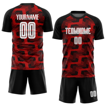 Custom Black White-Red Line Sublimation Soccer Uniform Jersey