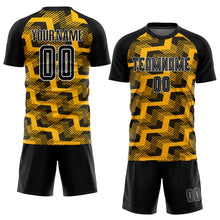 Charger l&#39;image dans la galerie, Custom Black Gold-White Line Sublimation Soccer Uniform Jersey
