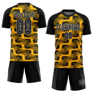 Custom Black Gold-White Line Sublimation Soccer Uniform Jersey