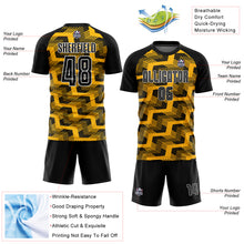 Charger l&#39;image dans la galerie, Custom Black Gold-White Line Sublimation Soccer Uniform Jersey
