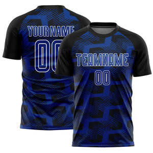 Custom Black Royal-White Line Sublimation Soccer Uniform Jersey