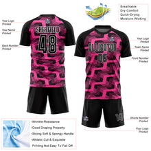 Загрузить изображение в средство просмотра галереи, Custom Black Pink-White Line Sublimation Soccer Uniform Jersey
