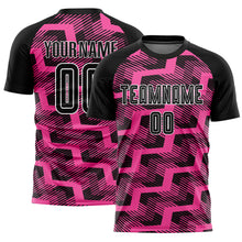 Загрузить изображение в средство просмотра галереи, Custom Black Pink-White Line Sublimation Soccer Uniform Jersey
