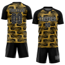 Charger l&#39;image dans la galerie, Custom Black Old Gold-White Line Sublimation Soccer Uniform Jersey
