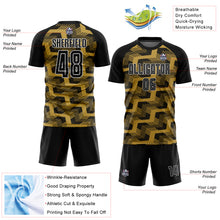 Charger l&#39;image dans la galerie, Custom Black Old Gold-White Line Sublimation Soccer Uniform Jersey
