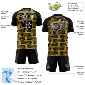 Custom Black Old Gold-White Line Sublimation Soccer Uniform Jersey