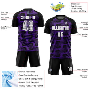 Custom Black White-Purple Line Sublimation Soccer Uniform Jersey