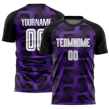 Charger l&#39;image dans la galerie, Custom Black White-Purple Line Sublimation Soccer Uniform Jersey
