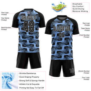 Custom Black Light Blue-White Line Sublimation Soccer Uniform Jersey