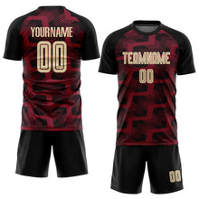 Charger l&#39;image dans la galerie, Custom Black Cream-Crimson Line Sublimation Soccer Uniform Jersey
