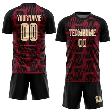 Custom Black Cream-Crimson Line Sublimation Soccer Uniform Jersey