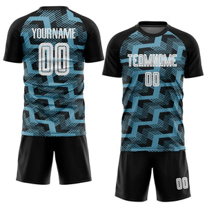 Custom Black White-Shadow Blue Line Sublimation Soccer Uniform Jersey