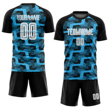 Charger l&#39;image dans la galerie, Custom Black White-Sky Blue Line Sublimation Soccer Uniform Jersey
