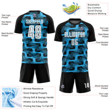 Charger l&#39;image dans la galerie, Custom Black White-Sky Blue Line Sublimation Soccer Uniform Jersey
