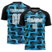 Charger l&#39;image dans la galerie, Custom Black White-Sky Blue Line Sublimation Soccer Uniform Jersey
