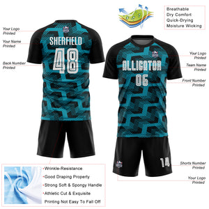 Custom Black White-Teal Line Sublimation Soccer Uniform Jersey