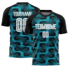 Charger l&#39;image dans la galerie, Custom Black White-Teal Line Sublimation Soccer Uniform Jersey
