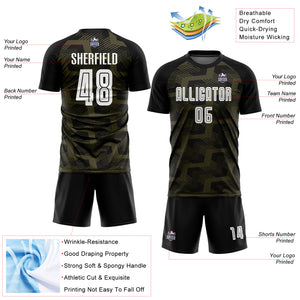 Custom Black White-Olive Line Sublimation Soccer Uniform Jersey