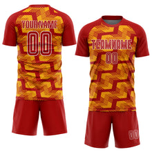 Charger l&#39;image dans la galerie, Custom Red Gold-White Line Sublimation Soccer Uniform Jersey
