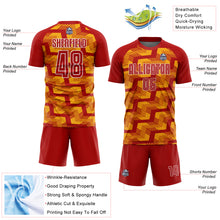 Charger l&#39;image dans la galerie, Custom Red Gold-White Line Sublimation Soccer Uniform Jersey
