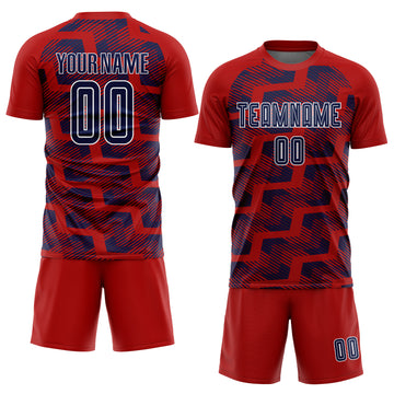 Custom Red Navy-White Line Sublimation Soccer Uniform Jersey