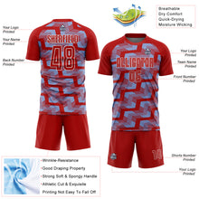 Charger l&#39;image dans la galerie, Custom Red Light Blue-White Line Sublimation Soccer Uniform Jersey
