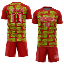 Charger l&#39;image dans la galerie, Custom Red Neon Green-White Line Sublimation Soccer Uniform Jersey
