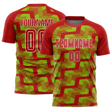 Charger l&#39;image dans la galerie, Custom Red Neon Green-White Line Sublimation Soccer Uniform Jersey
