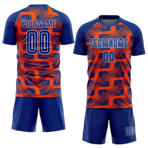 Custom Royal Orange-White Line Sublimation Soccer Uniform Jersey