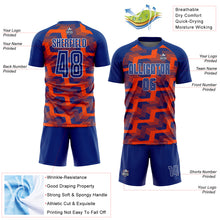 Laden Sie das Bild in den Galerie-Viewer, Custom Royal Orange-White Line Sublimation Soccer Uniform Jersey
