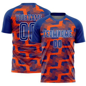 Custom Royal Orange-White Line Sublimation Soccer Uniform Jersey