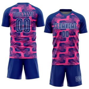 Custom Royal Pink-White Line Sublimation Soccer Uniform Jersey