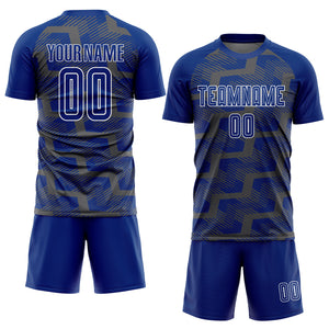 Custom Royal Steel Gray-White Line Sublimation Soccer Uniform Jersey