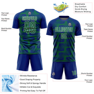 Custom Royal Kelly Green-White Line Sublimation Soccer Uniform Jersey