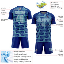 Laden Sie das Bild in den Galerie-Viewer, Custom Royal Shadow Blue-White Line Sublimation Soccer Uniform Jersey
