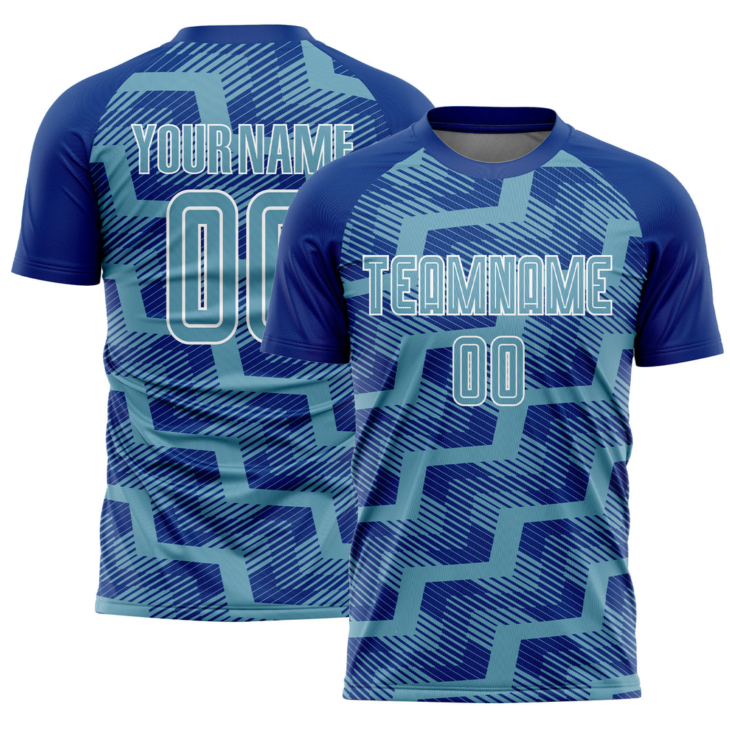 Custom Royal Shadow Blue-White Line Sublimation Soccer Uniform Jersey