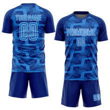 Laden Sie das Bild in den Galerie-Viewer, Custom Royal Powder Blue-White Line Sublimation Soccer Uniform Jersey
