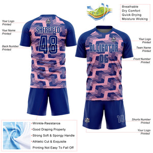 Custom Royal Light Pink-White Line Sublimation Soccer Uniform Jersey