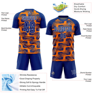 Custom Royal Bay Orange-White Line Sublimation Soccer Uniform Jersey