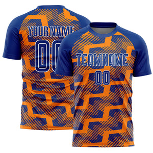 Custom Royal Bay Orange-White Line Sublimation Soccer Uniform Jersey