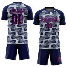 Charger l&#39;image dans la galerie, Custom Navy Silver-Pink Line Sublimation Soccer Uniform Jersey
