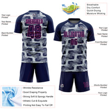 Charger l&#39;image dans la galerie, Custom Navy Silver-Pink Line Sublimation Soccer Uniform Jersey
