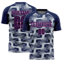 Charger l&#39;image dans la galerie, Custom Navy Silver-Pink Line Sublimation Soccer Uniform Jersey
