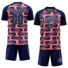 Charger l&#39;image dans la galerie, Custom Navy Medium Pink-White Line Sublimation Soccer Uniform Jersey
