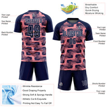 Charger l&#39;image dans la galerie, Custom Navy Medium Pink-White Line Sublimation Soccer Uniform Jersey
