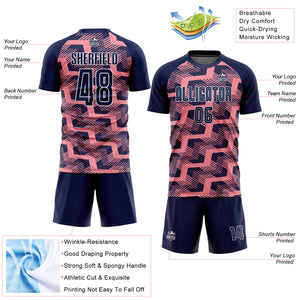 Custom Navy Medium Pink-White Line Sublimation Soccer Uniform Jersey