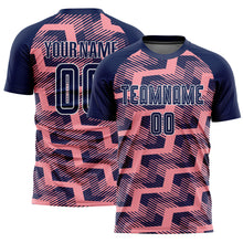 Charger l&#39;image dans la galerie, Custom Navy Medium Pink-White Line Sublimation Soccer Uniform Jersey
