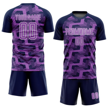 Custom Navy Medium Purple-White Line Sublimation Soccer Uniform Jersey