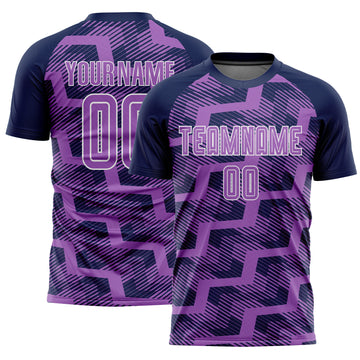 Custom Navy Medium Purple-White Line Sublimation Soccer Uniform Jersey