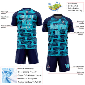 Custom Navy Lakes Blue-White Line Sublimation Soccer Uniform Jersey